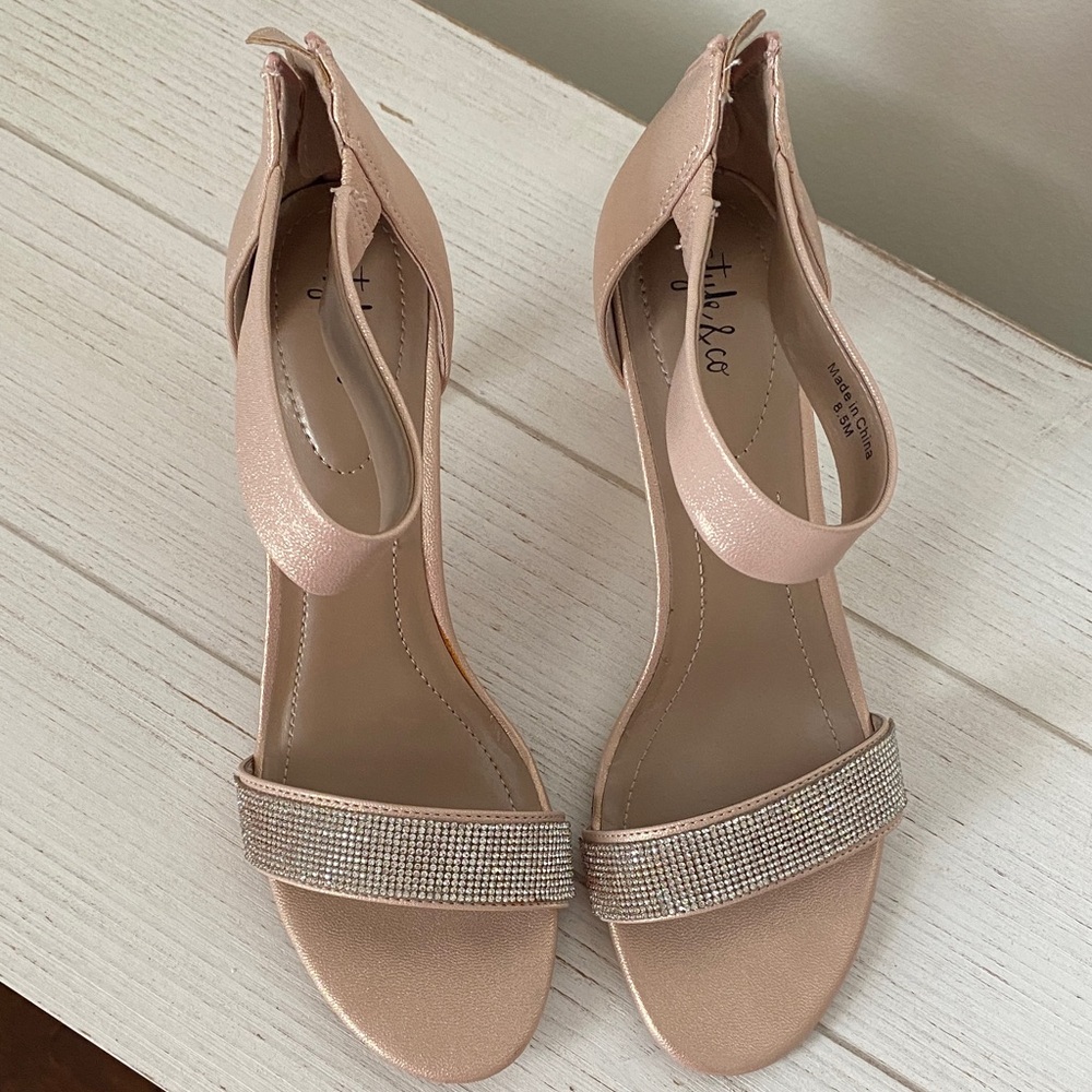 Style & Co. Blush Pink Rhinestone Ankle Strap Heels